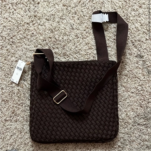 NWT Daily Practice by Anthropologie, Brown Woven Neoprene Crossbody Bag - Picture 5 of 7